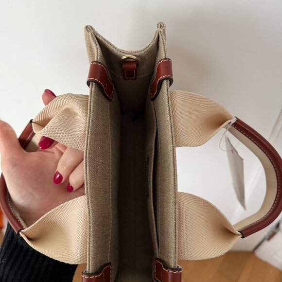 Chloé Canvas Leather Top Handle Tote Bag In Sand Beige Logo Detail Open Top - Picture 10 of 12